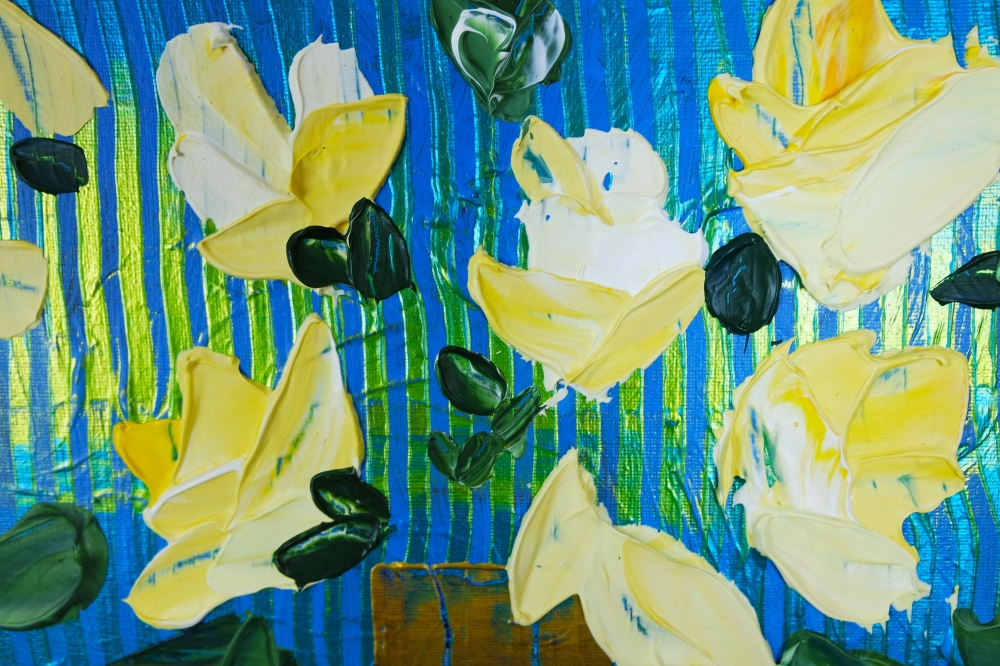 3D Yellow Flowers in Gold and Brown Vase 128