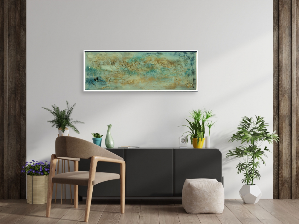 Aqua Drift – Textured Abstract Turquoise & Gold Painting