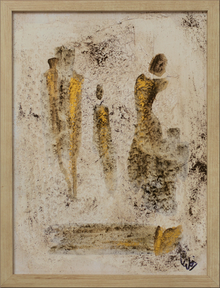 Andere Welten – Neutral Gold Abstract Triptych