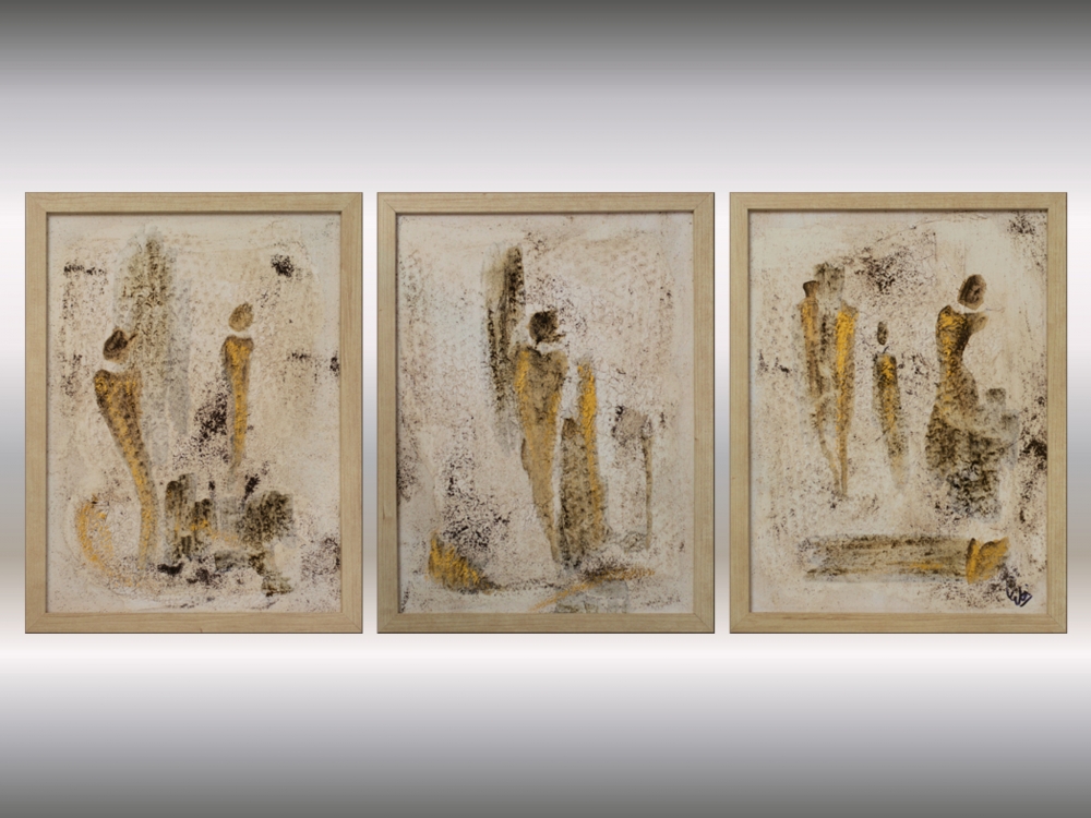 Andere Welten – Neutral Gold Abstract Triptych