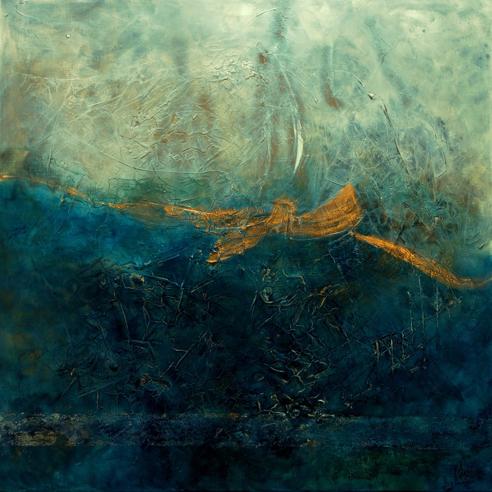 Angel Flight – Blue and Gold Textured Abstract Painting