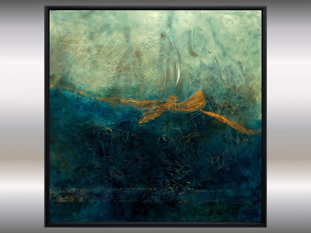 Angel Flight – Blue and Gold Textured Abstract Painting