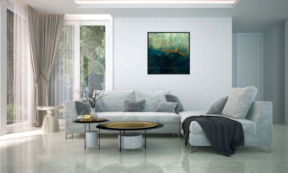 Angel Flight – Blue and Gold Textured Abstract Painting