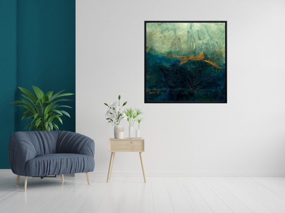 Angel Flight – Blue and Gold Textured Abstract Painting