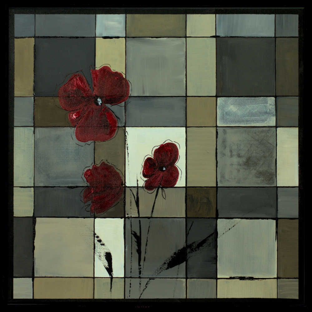 Crimson Harmony – Red Floral Geometric Abstract Painting