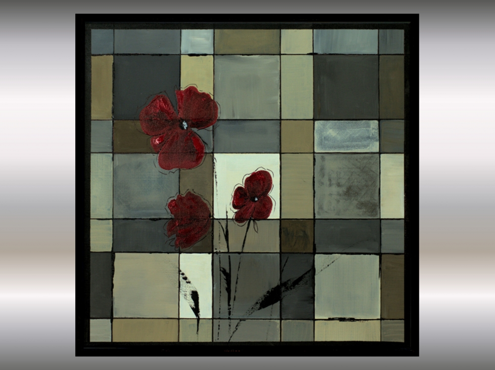 Crimson Harmony – Red Floral Geometric Abstract Painting