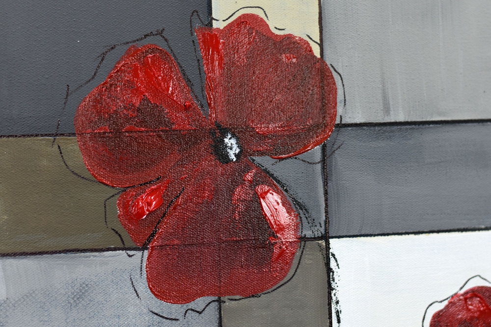 Crimson Harmony – Red Floral Geometric Abstract Painting