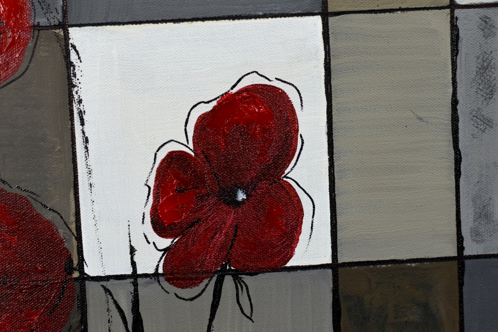 Crimson Harmony – Red Floral Geometric Abstract Painting