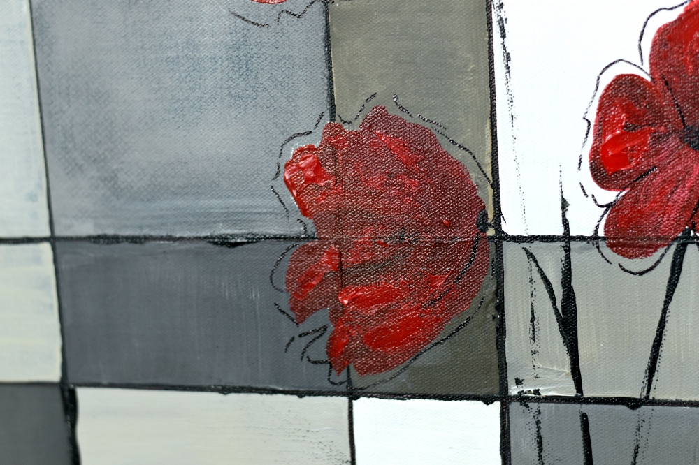 Crimson Harmony – Red Floral Geometric Abstract Painting