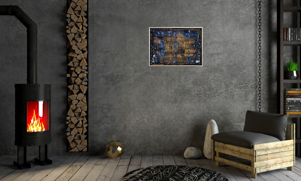 Molten Silence – Blue and Gold Textured Abstract Painting
