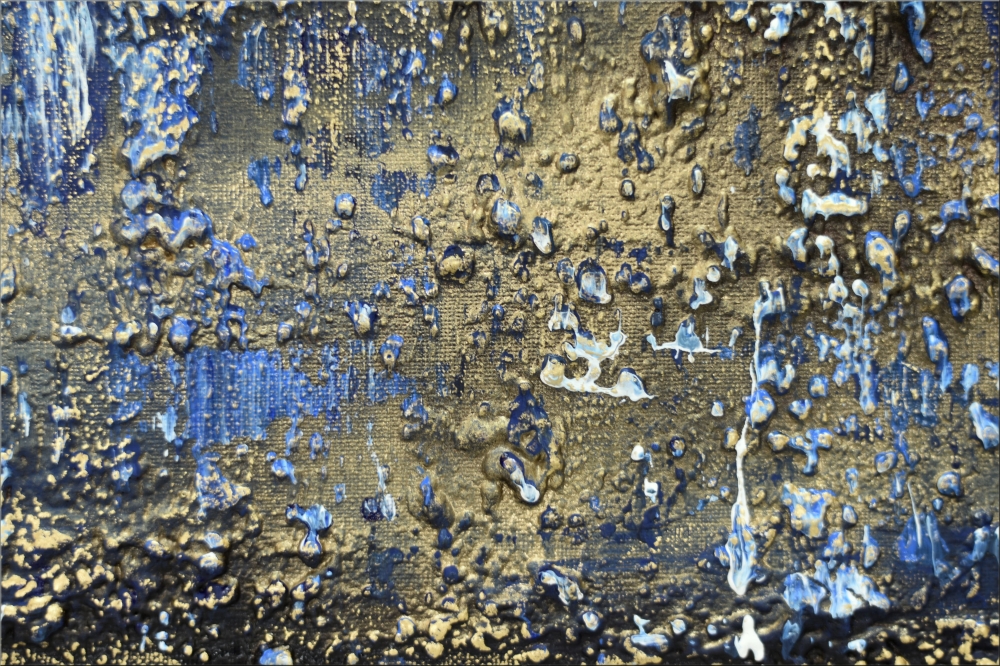 Molten Silence – Blue and Gold Textured Abstract Painting
