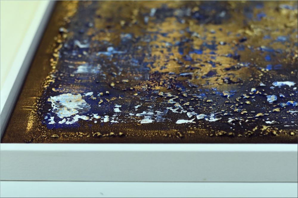 Molten Silence – Blue and Gold Textured Abstract Painting