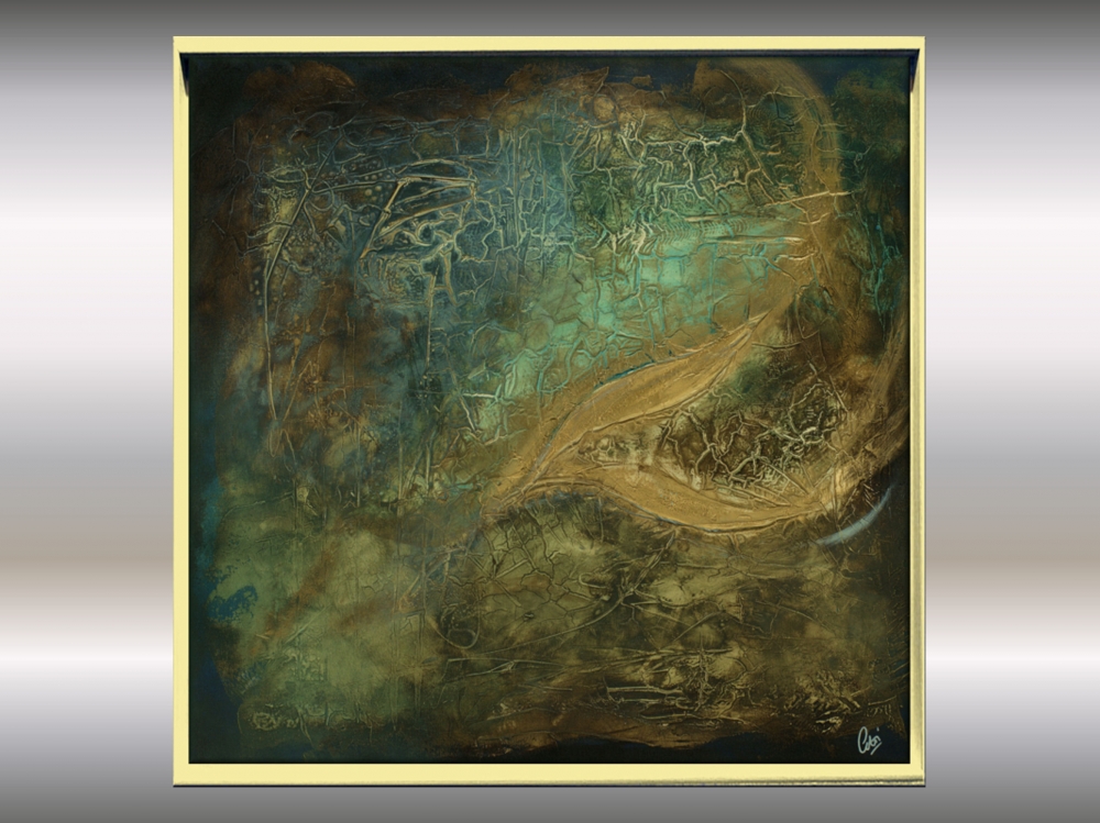 Guardian Presence – Textured Abstract Turquoise & Gold Painting
