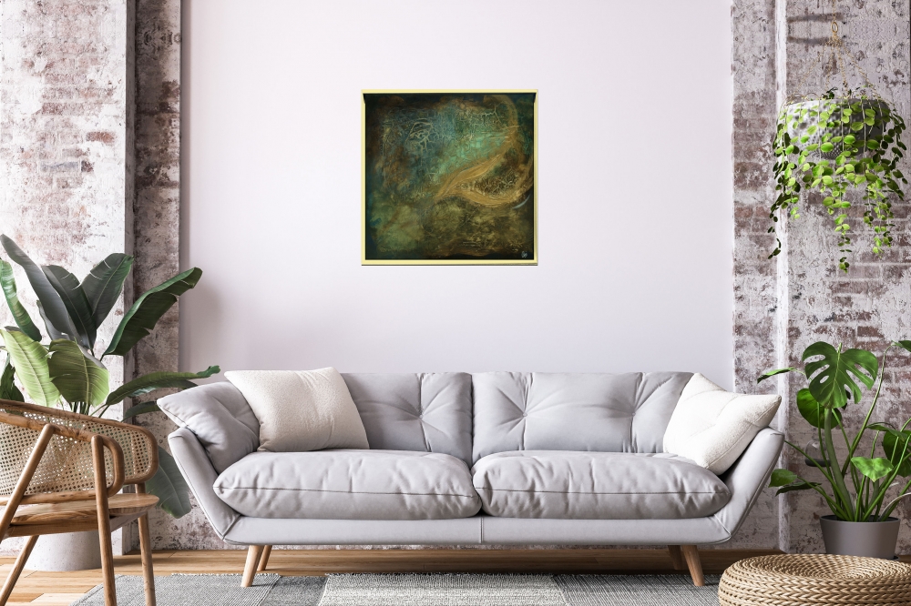 Guardian Presence – Textured Abstract Turquoise & Gold Painting