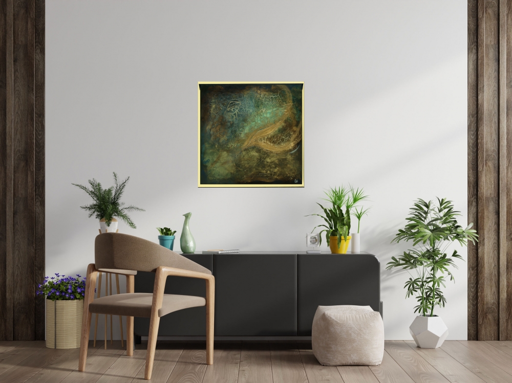 Guardian Presence – Textured Abstract Turquoise & Gold Painting