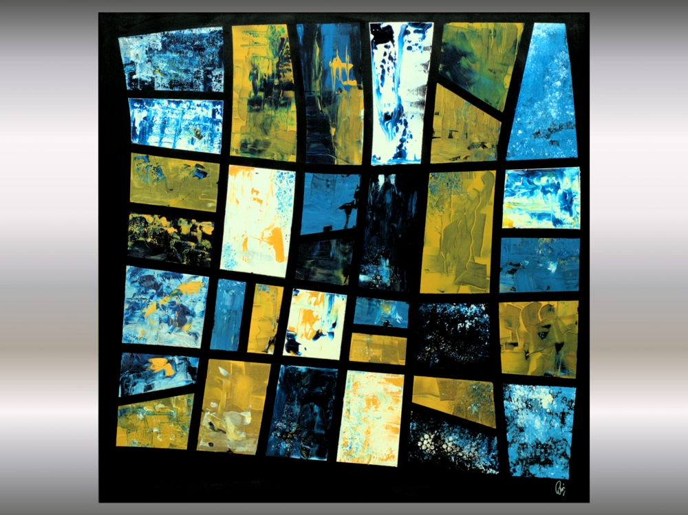 Windows – Blue and Gold Geometric Abstract Painting