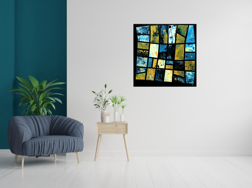 Windows – Blue and Gold Geometric Abstract Painting