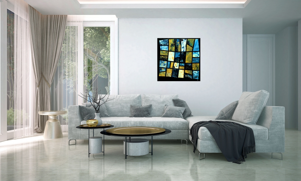 Windows – Blue and Gold Geometric Abstract Painting