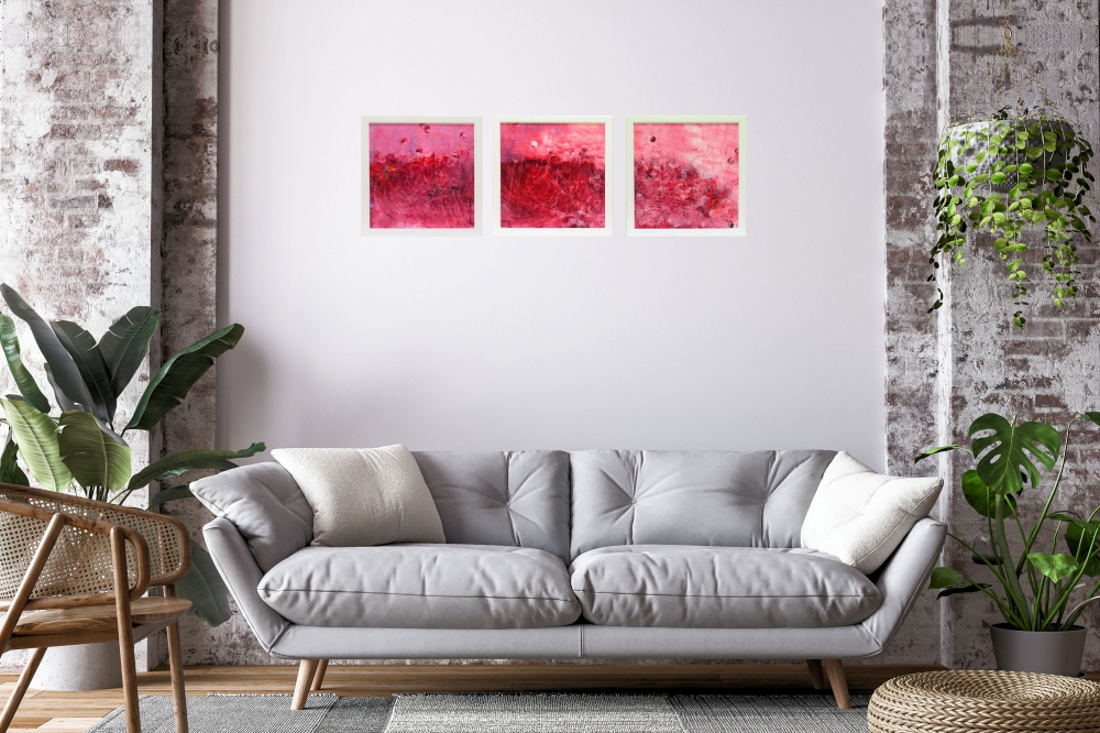 Abstract Pink & Red Triptych – Fleurie