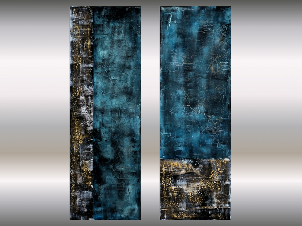 Free Spirit – Blue & Gold Textured Abstract Diptych