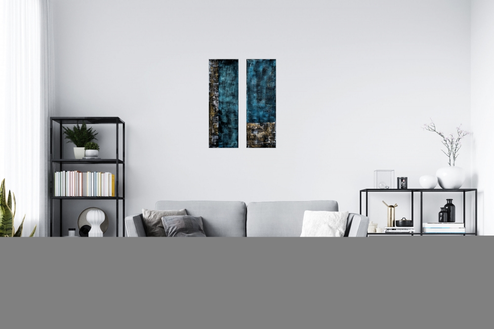 Free Spirit – Blue & Gold Textured Abstract Diptych