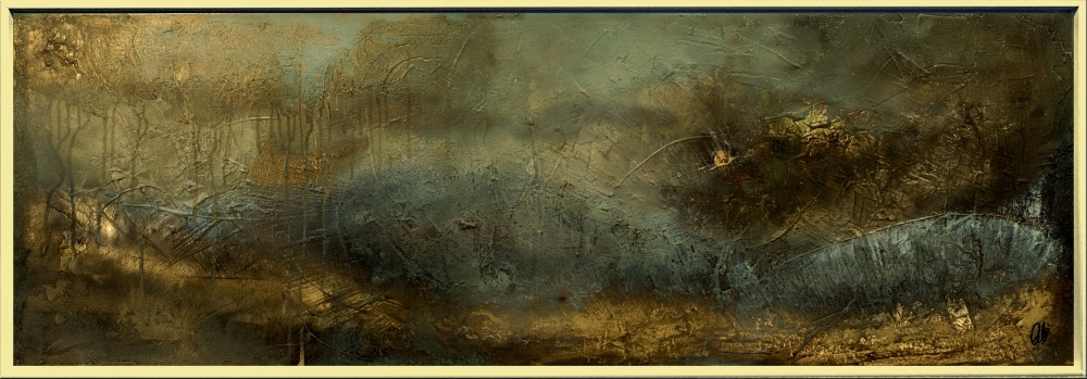 Golden Horizon – Gold & Blue Textured Abstract Painting