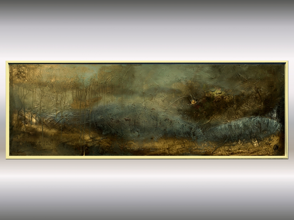 Golden Horizon – Gold & Blue Textured Abstract Painting