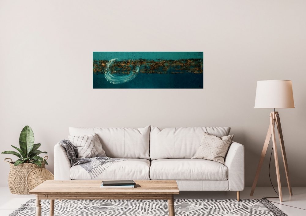 Blue Current – Blue and Gold Textured Abstract Painting