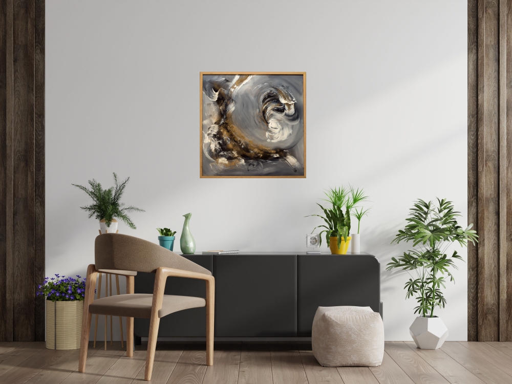 Noblesse in Gold – Grey Black and Gold Abstract Painting