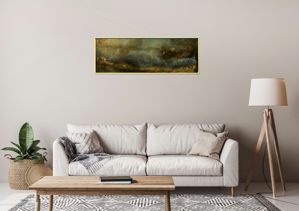 Golden Horizon – Gold & Blue Textured Abstract Painting