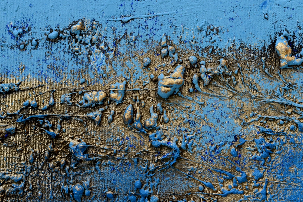 Blue Current – Blue and Gold Textured Abstract Painting