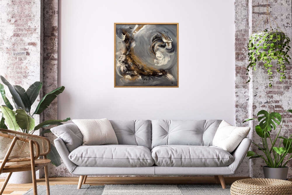 Noblesse in Gold – Grey Black and Gold Abstract Painting