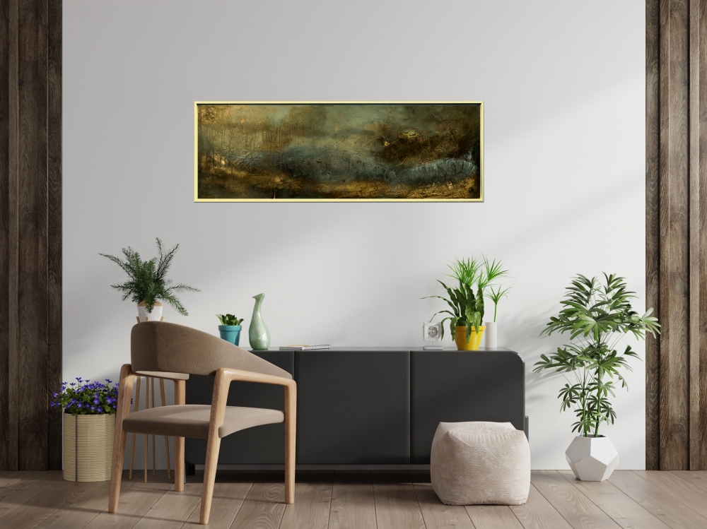 Golden Horizon – Gold & Blue Textured Abstract Painting