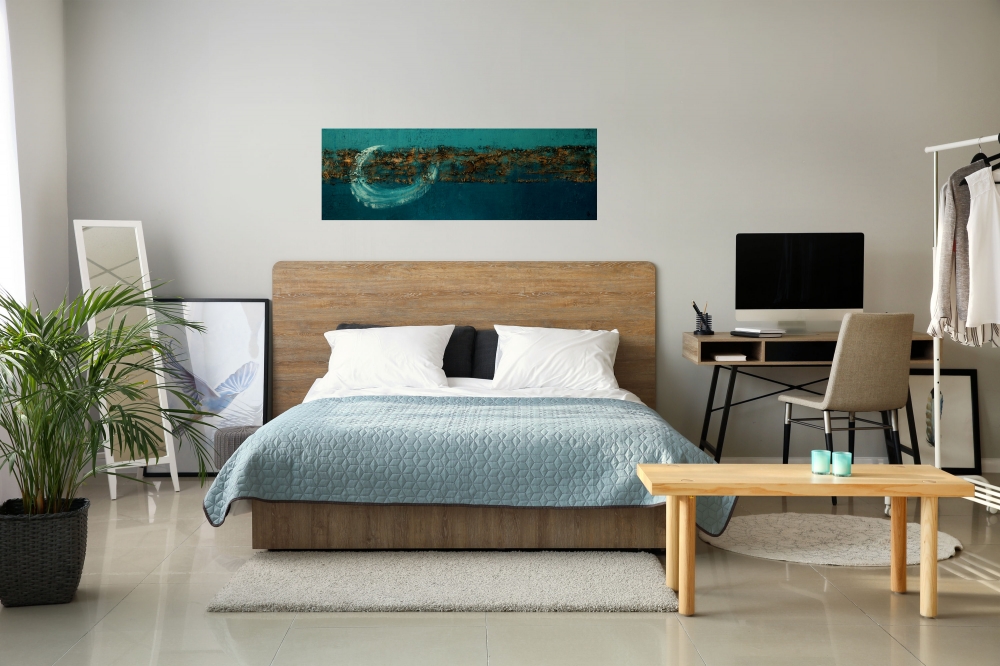 Blue Current – Blue and Gold Textured Abstract Painting