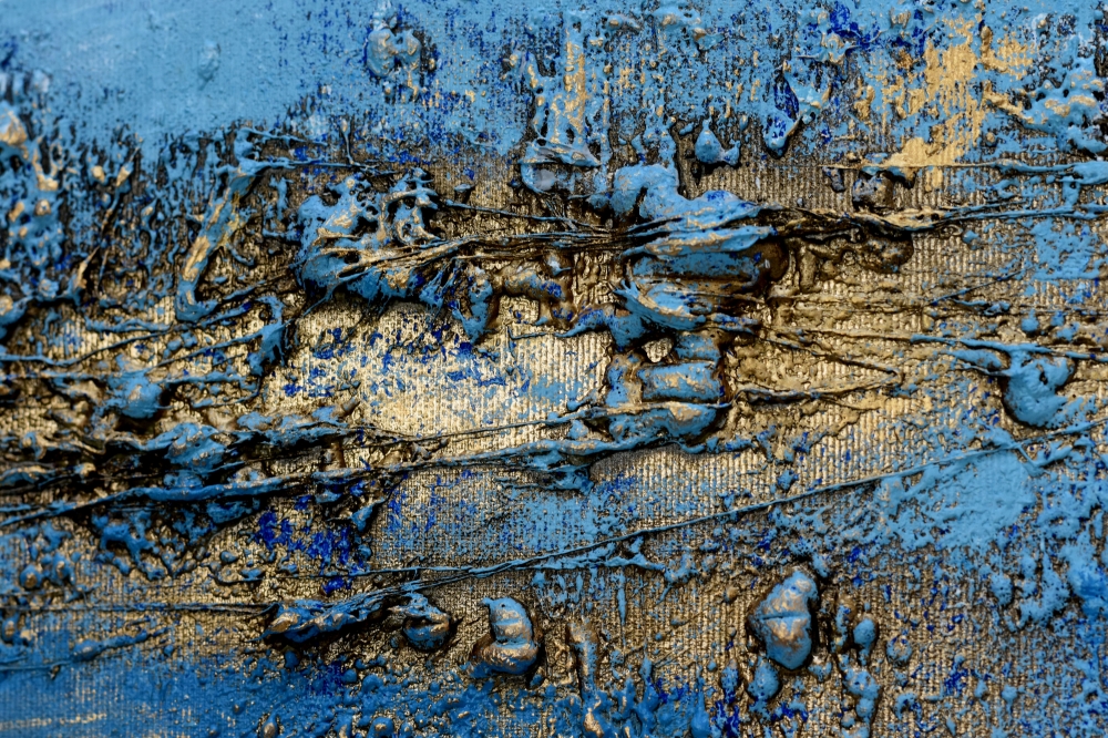 Blue Current – Blue and Gold Textured Abstract Painting