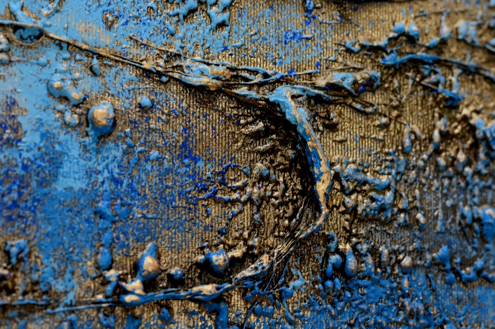Blue Current – Blue and Gold Textured Abstract Painting