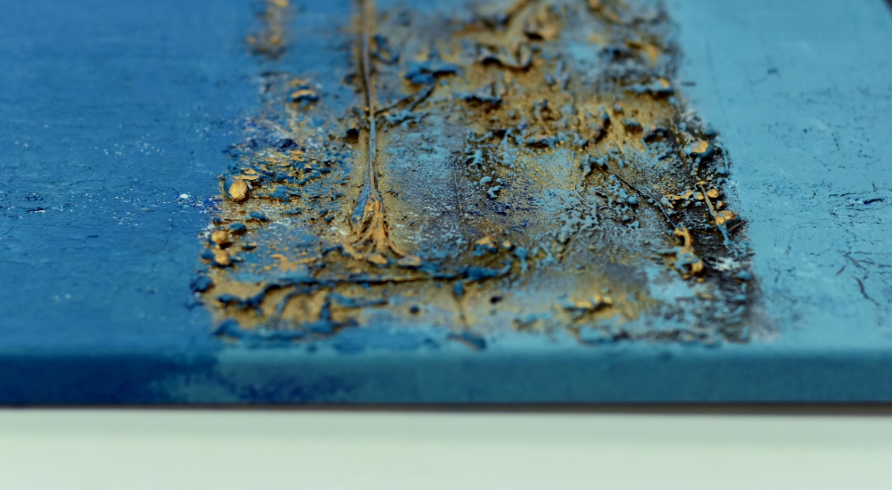 Blue Current – Blue and Gold Textured Abstract Painting