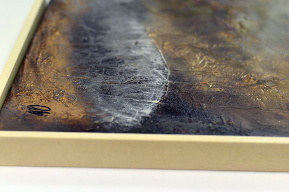 Golden Horizon – Gold & Blue Textured Abstract Painting