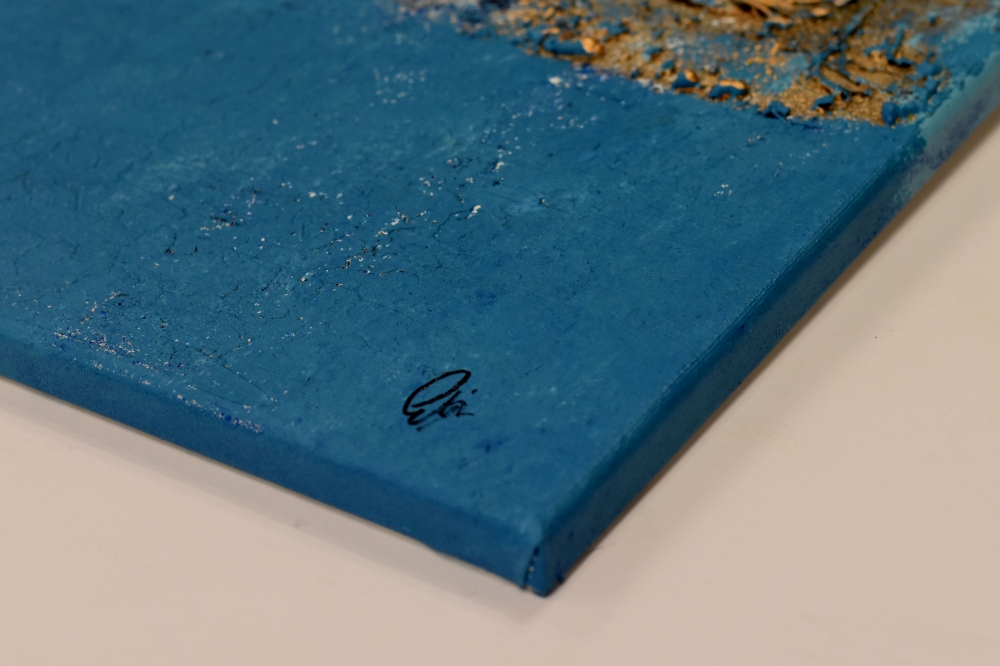 Blue Current – Blue and Gold Textured Abstract Painting