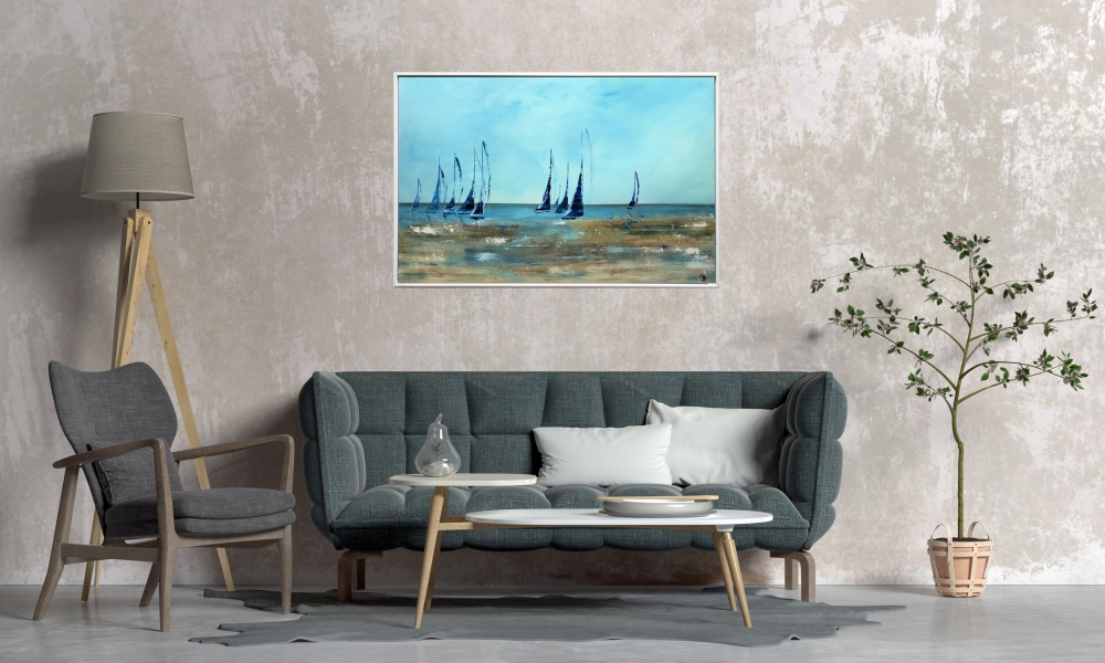 Recuerdos – Blue Sailing Boats Seascape Painting