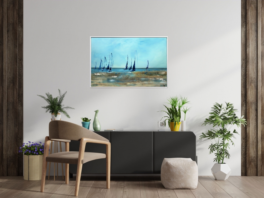 Recuerdos – Blue Sailing Boats Seascape Painting