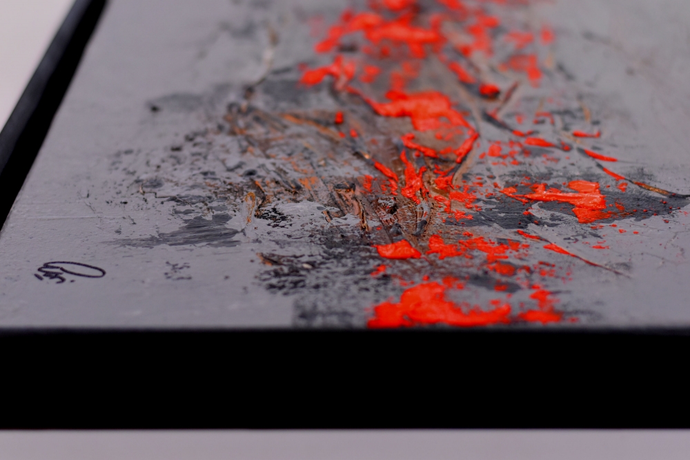 Orange Current – Orange and Grey Textured Abstract Painting