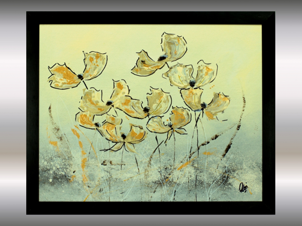 Golden Poppies – Abstract Floral Painting in Cream & Gold