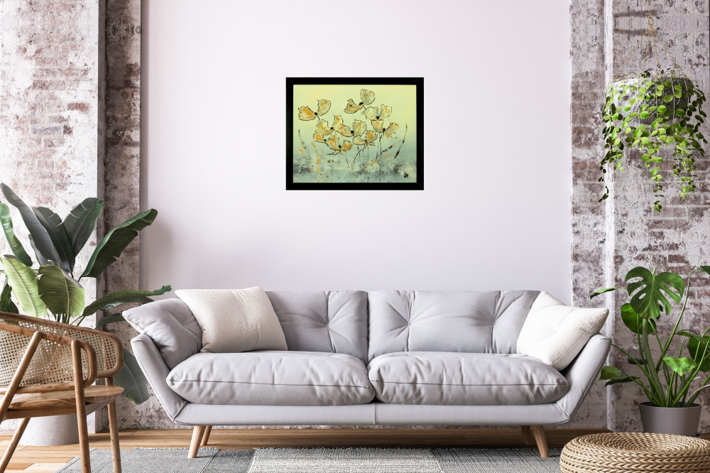 Golden Poppies – Abstract Floral Painting in Cream & Gold