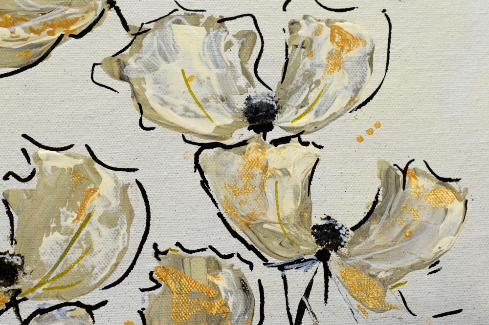 Golden Poppies – Abstract Floral Painting in Cream & Gold