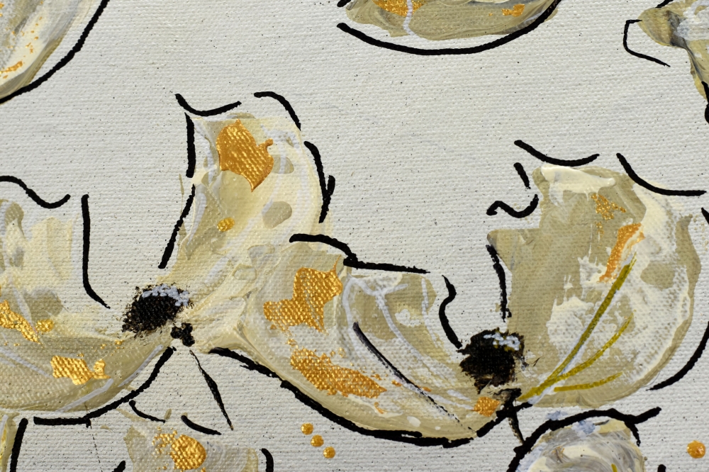 Golden Poppies – Abstract Floral Painting in Cream & Gold