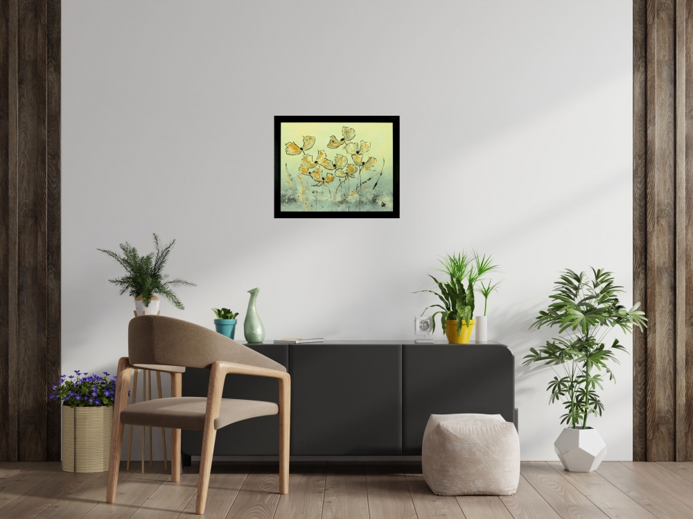 Golden Poppies – Abstract Floral Painting in Cream & Gold