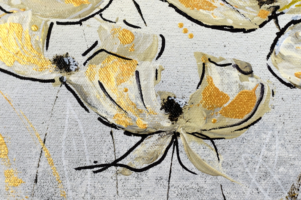 Golden Poppies – Abstract Floral Painting in Cream & Gold