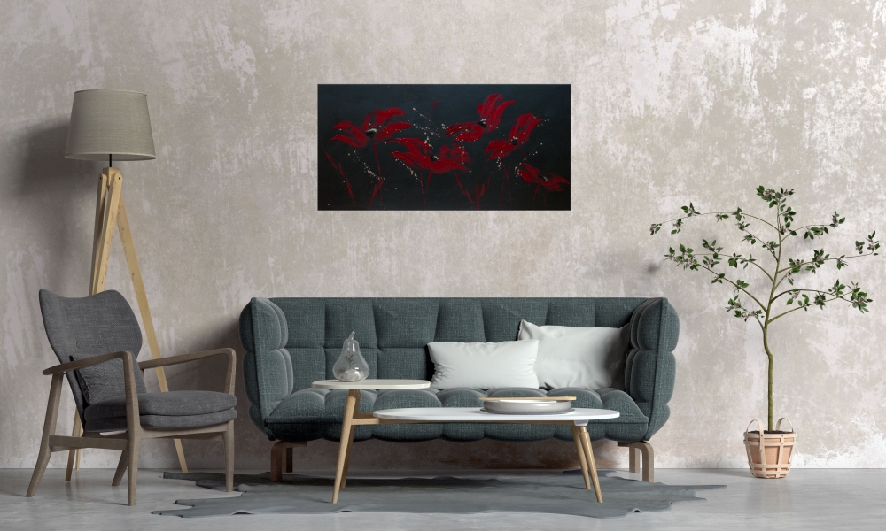 Red Poppy Painting – Poppies at Midnight