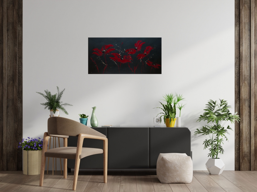 Red Poppy Painting – Poppies at Midnight